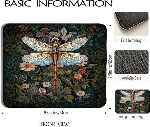 لوحة ماوس Moody Floral Dragonfly مقاس 9.5 × 7.9 بوصة، وسادات ماوس طبيعية لحشرة اليعسوب النباتية الداكنة لأجهزة الكمبيوتر المحمولة وأجهزة الكمبيوتر المحمولة in Saudi Arabia