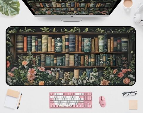 Purple Book Desk Pad Mat XXL, Lavender Flower Large Mousepad, Game Desk Mat, Extended Laptop Keyboard Mats, Cute Desktop Protection Pad, Women's Home Office Desk Decoration 31.5"X15.7" in Saudi Arabia
