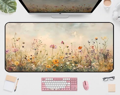 Purple Book Desk Pad Mat XXL, Lavender Flower Large Mousepad, Game Desk Mat, Extended Laptop Keyboard Mats, Cute Desktop Protection Pad, Women's Home Office Desk Decoration 31.5"X15.7" in Saudi Arabia