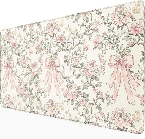 حصيرة مكتب الأزهار خمر Chinoiserie لوحة الماوس الكبيرة Coquette الجمالية مكتب ديكور زهرة الوردي القوس لوحة الألعاب Cottagecore مكتب ديكور 31.5x15.7 في in Kuwait