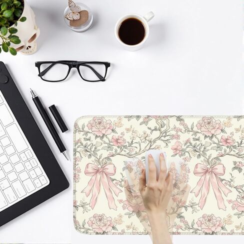 حصيرة مكتب الأزهار خمر Chinoiserie لوحة الماوس الكبيرة Coquette الجمالية مكتب ديكور زهرة الوردي القوس لوحة الألعاب Cottagecore مكتب ديكور 31.5x15.7 في in Kuwait