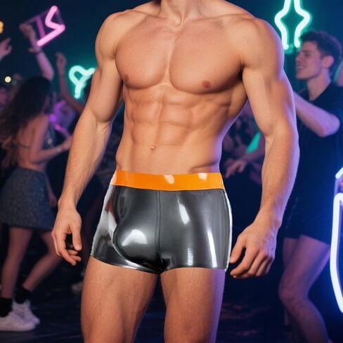 IOKUKI Metallic Gray Latex Boxer Shorts,Men's Latex Rubber Shorts Handmade Panties For Club in Kuwait
