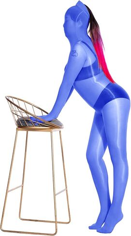 LESOYA 8D Oil Shiny Bodystocking Nylon Sheer Full Body Stocking Glossy Catsuit Bodysuit for Women Men Attatched Gloves in Saudi Arabia