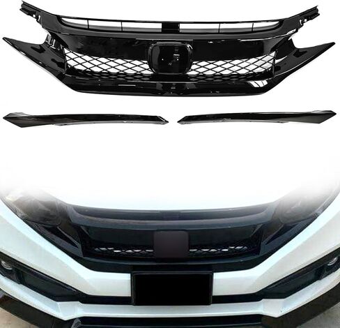 Front Bumper Grille Type R Style Glossy Black Hood Grill For 2016-2018 Honda Civic All Models & 2019-2021 Honda Civic Hatchback And SI Models Only in Saudi Arabia