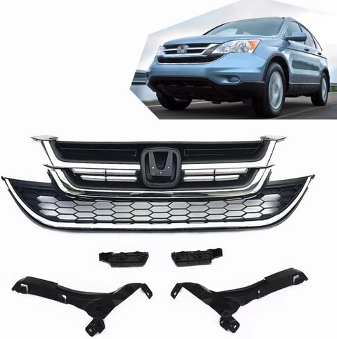 المصد الأمامي العلوي والسفلي لشبكة الشواية وأقواس مصد الصدمات الأمامية تناسب 2010 2011 Honda CRV CR-V، مجموعة الملحقات استبدال لـ 71121-SWN-H11، شبكة غطاء محرك السيارة مع حواف من الكروم in Kuwait