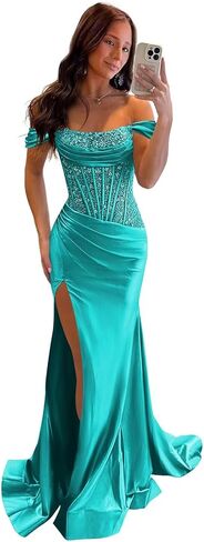 Strapless Prom Dresses for Women Mermaid Off The Shoulder Sequin Long Evening Formal Dress with Slit in Kuwait
