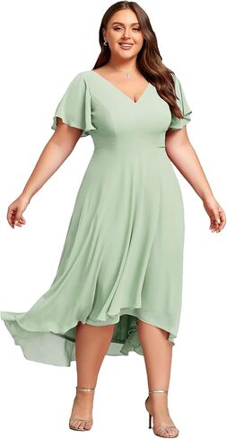 Ever-Pretty Women's Plus Size V Neck Formal Wedding Guest Dress Chiffon Elegant Mother of The Bride Dresses for Curvy Women in Saudi Arabia
