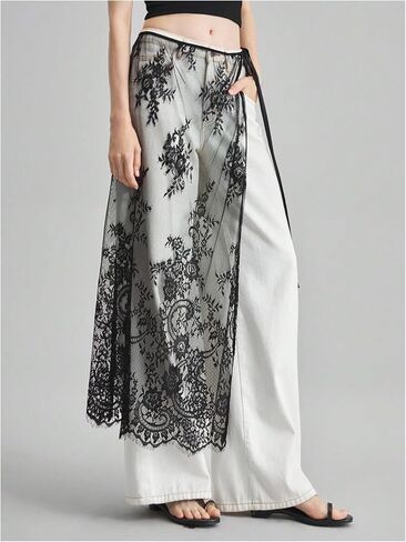 Floerns Women's Floral Lace Sheer Side Tie Midi Skirt Summer Beach Cover Up Skirts in Saudi Arabia