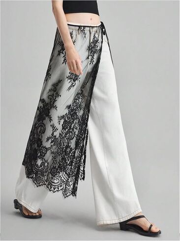 Floerns Women's Floral Lace Sheer Side Tie Midi Skirt Summer Beach Cover Up Skirts in Saudi Arabia