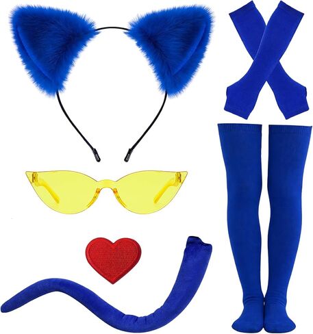 QLINLEAF Blue Cat Costumes Set Cat Ears Headband Gloves Tail for Women Halloween Cosplay in Saudi Arabia