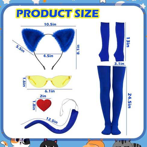 QLINLEAF Blue Cat Costumes Set Cat Ears Headband Gloves Tail for Women Halloween Cosplay in Saudi Arabia