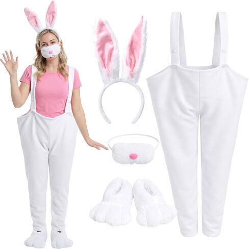 Shihanee 4 Pcs Easter Bunny Costume Set for Adults Plush Rabbit Costume Easter Outfit Accessories Party Favors in Saudi Arabia