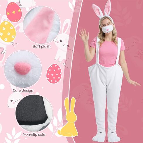 Shihanee 4 Pcs Easter Bunny Costume Set for Adults Plush Rabbit Costume Easter Outfit Accessories Party Favors in Saudi Arabia