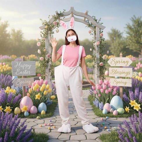 Shihanee 4 Pcs Easter Bunny Costume Set for Adults Plush Rabbit Costume Easter Outfit Accessories Party Favors in Saudi Arabia