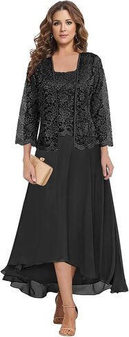 Lace Mother of The Bride Dresses with Jacket Chiffon A Line 2 Pieces Tea Length Formal Wedding Guest Dress in Kuwait