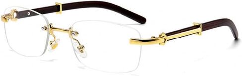Vintage Square Small Retro Rimless Clear Lens Gold Frame Hip Hop Sunglasses Rectangle Men Women Frameless 90’s Buffs Shades Woodgrain Arm Frameless Eye Glasses Fashion Clear Tinted Glasses in Saudi Arabia