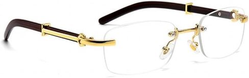 Vintage Square Small Retro Rimless Clear Lens Gold Frame Hip Hop Sunglasses Rectangle Men Women Frameless 90’s Buffs Shades Woodgrain Arm Frameless Eye Glasses Fashion Clear Tinted Glasses in Saudi Arabia