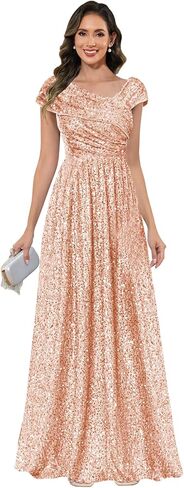 Sparkly Sequin Mother of The Bride Dresses for Women V Neck Cap Sleeve Formal Evening Dress in Kuwait