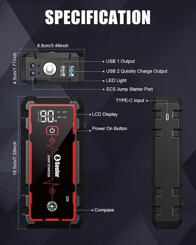 جهاز Jump Starter، بطارية سيارة محمولة بقوة 5000 أمبير، معزز بطارية صندوق القفز مع 3 أوضاع مصباح يدوي، كابلات توصيل مع قفازات in Kuwait
