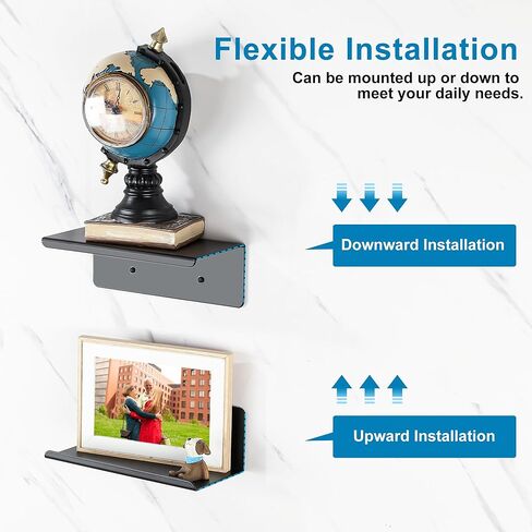 SAYAYO Black Floating Shelves for Wall Storage, 8 Inch Screw or Self Adhesive Wall Shelves for Bedroom Decor, Small Display Bathroom Shelf Organizer for Kitchen, Living Room, Office, 2pcs in Saudi Arabia