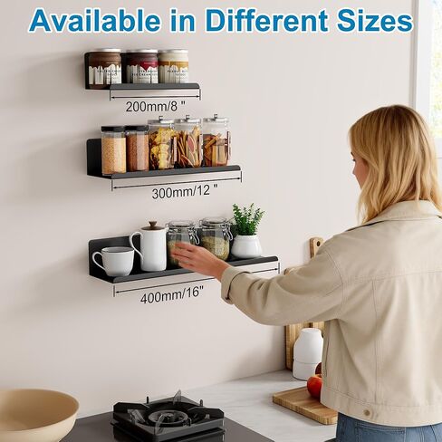 SAYAYO Black Floating Shelves for Wall Storage, 8 Inch Screw or Self Adhesive Wall Shelves for Bedroom Decor, Small Display Bathroom Shelf Organizer for Kitchen, Living Room, Office, 2pcs in Saudi Arabia