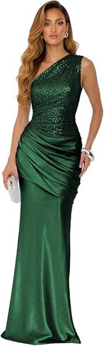 One Shoulder Sparkly Sequin Prom Dress Ball Gown 2026 Mermaid Pleated Satin Formal Evening Party Gowns in Kuwait