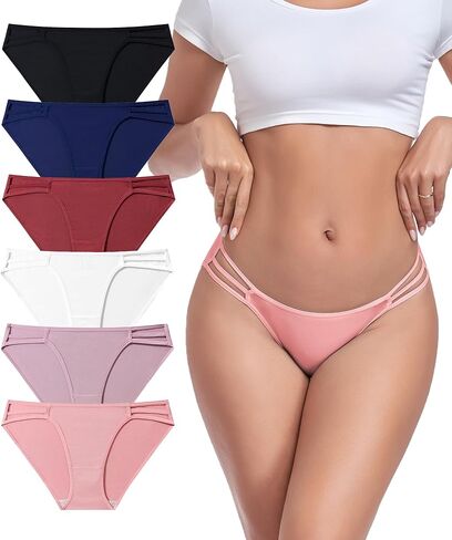 COLORFULLEAF Modal String Bikini Underwear for Women Sexy Low Waisted Bikini High Cut Panties Stretch Briefs 6 Pack in Saudi Arabia