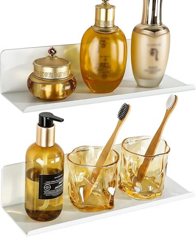 أرفف عائمة سوداء من سايايو لتخزين الحائط، برغي 8 بوصة أو أرفف حائط ذاتية اللصق لديكور غرفة النوم، منظم رف حمام صغير للمطبخ وغرفة المعيشة والمكتب، قطعتان in Kuwait