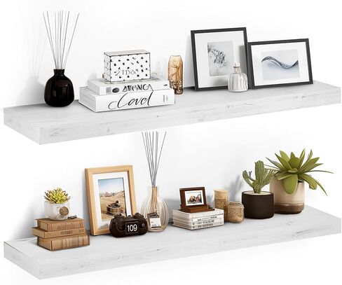 17x6.8x2 Inch Rustic Floating Shelves for Wall Set of 2 - Oak Solid Wood Wall Mounted Shelves with Invisible Bracket, Compact Design for Farmhouse Living Room Bedroom Kitchen Decor in Saudi Arabia
