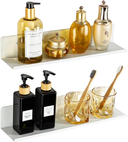 SAYAYO Black Floating Shelves for Wall Storage, 8 Inch Screw or Self Adhesive Wall Shelves for Bedroom Decor, Small Display Bathroom Shelf Organizer for Kitchen, Living Room, Office, 2pcs in Saudi Arabia