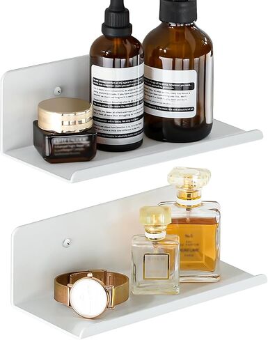SAYAYO Black Floating Shelves for Wall Storage, 8 Inch Screw or Self Adhesive Wall Shelves for Bedroom Decor, Small Display Bathroom Shelf Organizer for Kitchen, Living Room, Office, 2pcs in Saudi Arabia