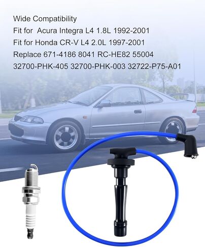 أسلاك توصيل الإشعال وشمعات الإشعال تناسب Acura Integra Honda CR-V L4 1992-2001، استبدل 671-4186 8041 RC-HE82 55004 32700-PHK-405 32700-PHK-003 32722-P75-A01 in Kuwait