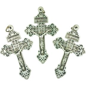 مجموعة من 3 قلادة صليب فضية اللون مقاس 2 1/4 بوصة صليب عفو مع قلب مقدس in Kuwait