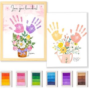 CLUSIVC DIY Birthday Gifts for Grandma and Mom Flower Bouquet Handprint Craft Kitv from Kids, Unique Gifts for Grandma Mom Mimi Nana(12" x 16", 2 Art Papers, Wood Frame in Kuwait
