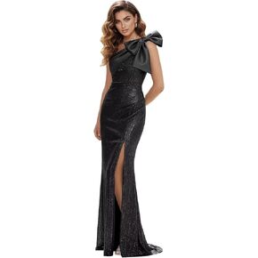 One Shoulder Sequin Prom Dresses with Bow 2026 Long Mermaid Sparkly Satin Evening Gowns for Women Formal in Kuwait