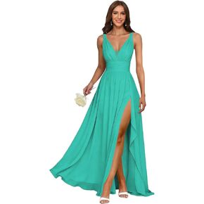 2026 Long Chiffon V - Neck Bridesmaid Dress with Slit, Sleeveless Formal Gown Style GO021 in Kuwait