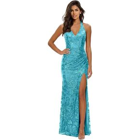 Lace Sequin Prom Dress Long Ball Gown 2026 Halter V Neck Mermaid Formal Evening Dresses with Slit in Kuwait