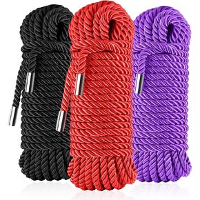 حبل ربط حريري ناعم - حبال ربط نايلون ملونة لامعة وصديقة للبشرة، سلك مزخرف مجدول من الساتان متعدد الأغراض، سمك 8 مم، طول كل منها 32 قدم (3 × أسود) in Kuwait