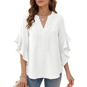 AIMCOO Womens Dressy Casual Blouse 3/4 Sleeve V Neck Ruffle Tops Ladies Trendy Fashion Work Shirt Spring Summer Outfits in Kuwait