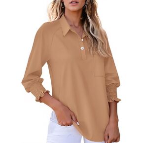 بلوزات Kistore النسائية 3/4 كم بأزرار للأسفل قمصان مكبلة ومكبلة للأعمال ملابس علوية غير رسمية مع جيب S-XXL in Kuwait