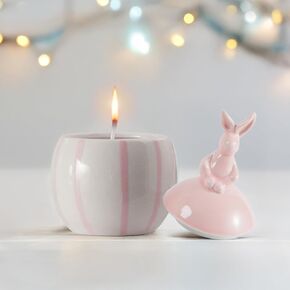 DN DECONATION Easter Gold Bunny White Ceramic Candle - Gilded Rabbit Lid Egg Jar Scented Soy Wax Candle for Spring Home Decor, Elegant Easter Gift for Women, Wedding Party Table Centerpiece in Saudi Arabia