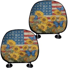 العلم الأمريكي النسر مقعد السيارة غطاء مسند الرأس مجموعة من 2، السيارات مقعد مسند الرأس منصات واقية البوليستر تصميم غطاء الديكور لجميع السيارات الداخلية اكسسوارات السيارات in Kuwait