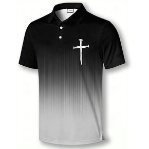 Christian Athletic Golf Polo, Black Performance Shirt with Gold Cross Design, Short Sleeve in Saudi Arabia