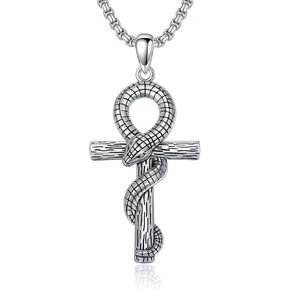 عنخ ثعبان قلادة للرجال النساء 925 الفضة الاسترليني ثعبان عنخ قلادة مع سلسلة الفولاذ المقاوم للصدأ ثعبان الصليب قلادة المصرية عنخ ثعبان قلادة قلادة in Kuwait
