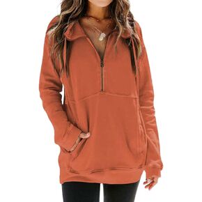 Ladmous Women’s Casual Long Sleeve Half Zip Sweatshirt Lapel Drawstring Oversized Pullover Tops with Pockets（S-2XL in Saudi Arabia