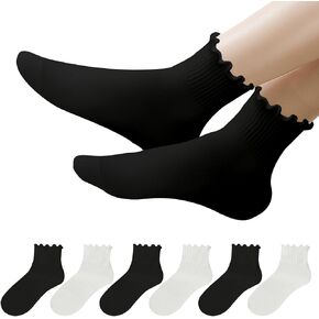 جوارب نسائية مكشكشة للكاحل 6 أزواج - جوارب قطنية لطيفة بحافة خس مكشكشة للنساء والفتيات in Kuwait