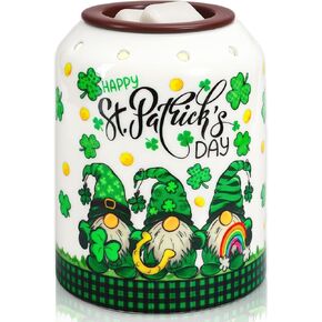 JarThenaAMCS St. Patrick' s Day Decor Shamrock Clover Wax Melt Warmer Irish Gnome Scented Candle Electric Burner with Light Bulb for Table Women Gifts Home Decorations in Kuwait