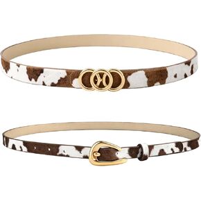 2 PCS Cow Print Belt for Women, Cow Print Belt, Adjustable Cowhide Belts with Western Style, Retro Fashion Accessory for Jeans and Dresses,Set with 44-Inch Length in Kuwait