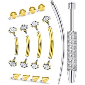 16G surgical steel Eyebrow Piercing Jewelry, 6/8/10/12mm Internal Thread Curved Barbell with CZ & Tool (14PCS) in Kuwait