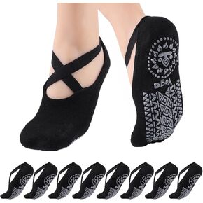 Pengxiaomei 4 Pairs Black Yoga Socks for Women, Non Slip Grip Socks Pilates Sock with Toes for Ballet Yoga Pilates Women's Fitness Gift in Kuwait